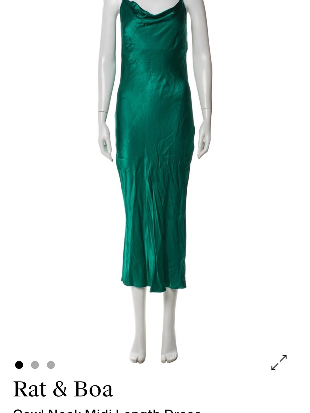 Rat & Boa Emerald Green Satin Cowl Neck Midi Dress - Picture 5 of 6